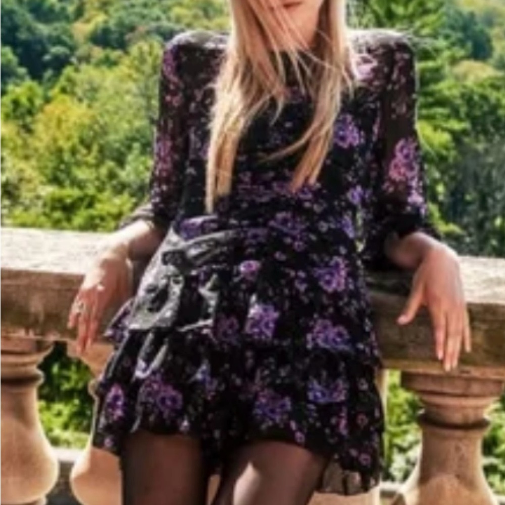 Zara Black and Purple Floral Mini Dress